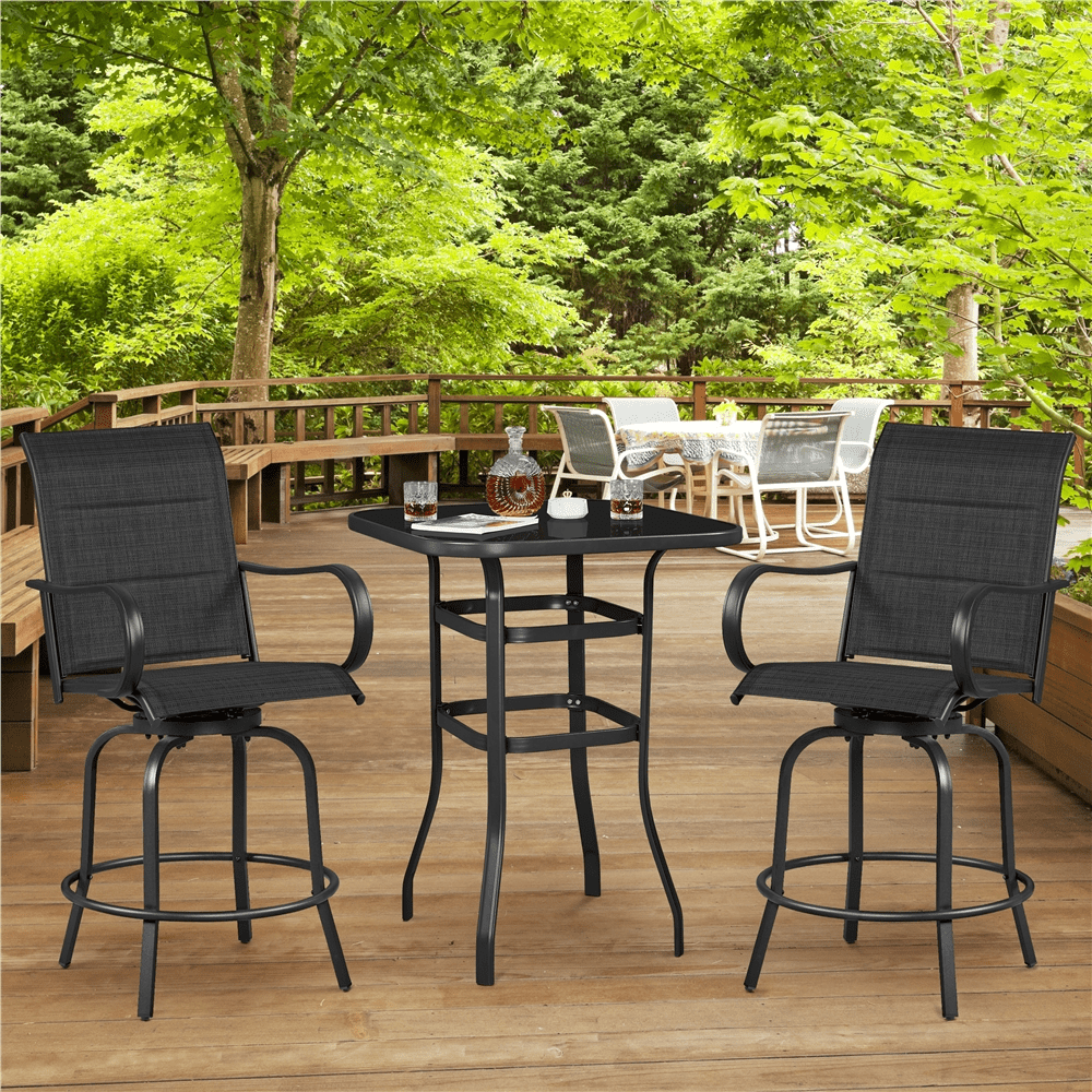 Alden Design 2pcs Outdoor Swivel Texteline Bar Stools Foam-padded for Garden, Black