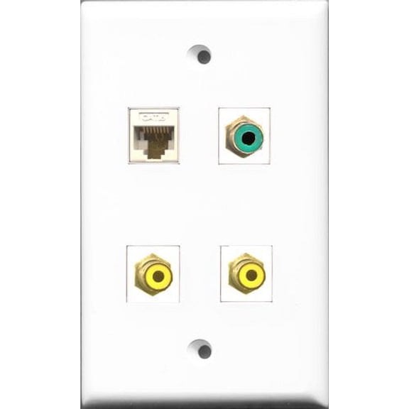 RiteAV - 2 Port RCA Yellow and 1 Port RCA Green and 1 Port Cat6 Ethernet White Wall Plate