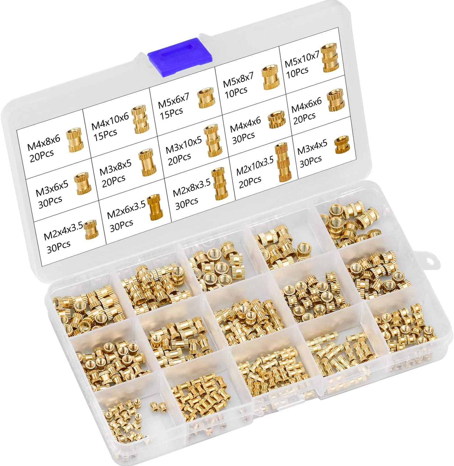 A pack of 330 threaded nuts M2 M3 M4 M5 threaded knurled nut injection molding 3D printer nut insert brass threaded nut different packing batches,