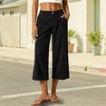 thumbnail image 2 of TEAJOPSUU Women's Corduroy Capris Soft Wide Leg Button Fly Cropped Palazzo Pants with Pockets Comfy Solid Casual Trousers for Everyday Fall Black, 2 of 9