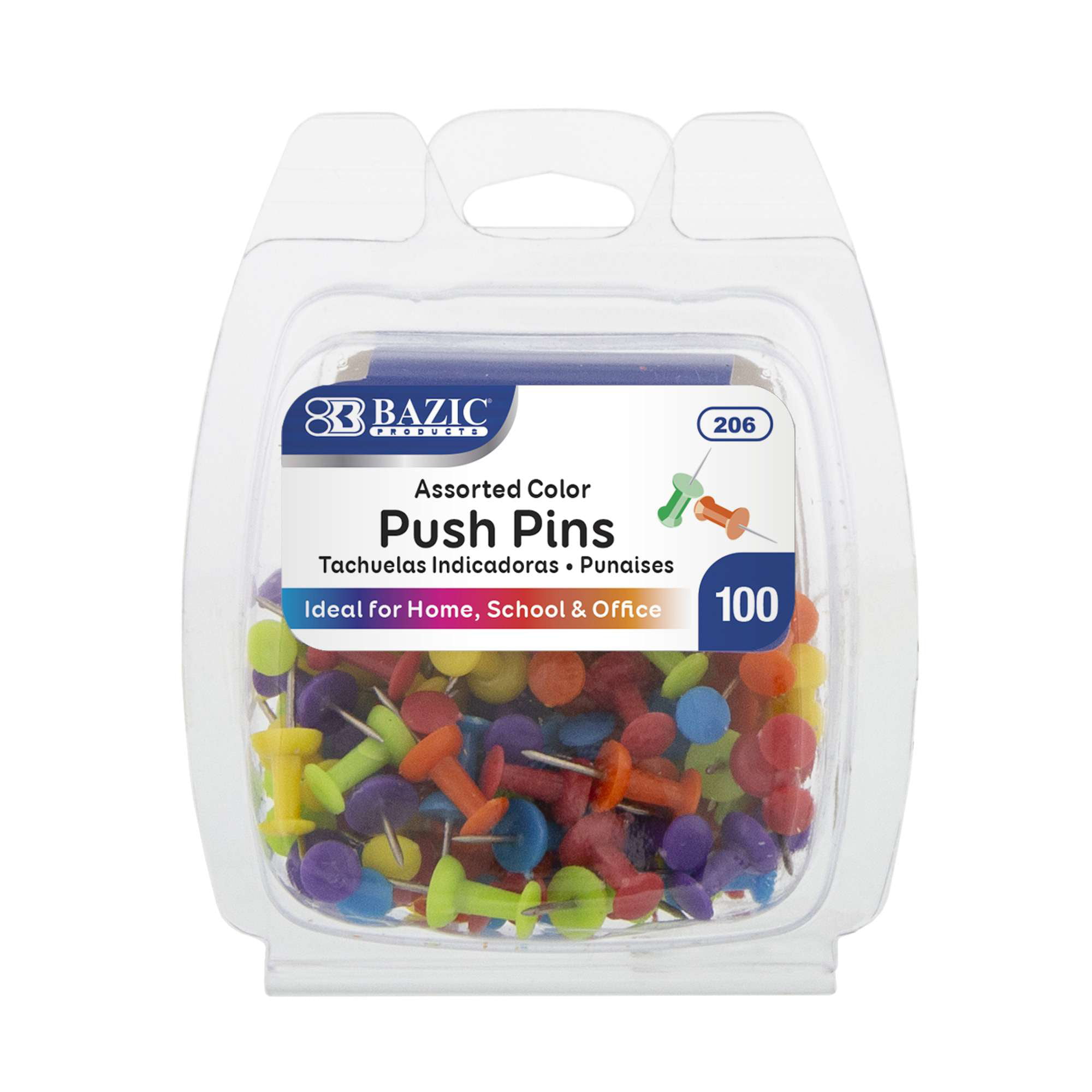 100 PCS Push Pin Pins Thumb Tack Multi Color Head For Office School Home Safety 