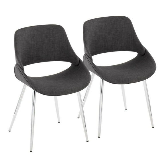 LumiSource Chrome Metal, Charcoal Fabric Fabrico Chair - Set of 2