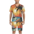thumbnail image 5 of joogoo Men's Pajama Set Sunset Sea Island View V-Neck Pj Shorts Set 2 Piece Loungewear Sleepwear XL, 5 of 7