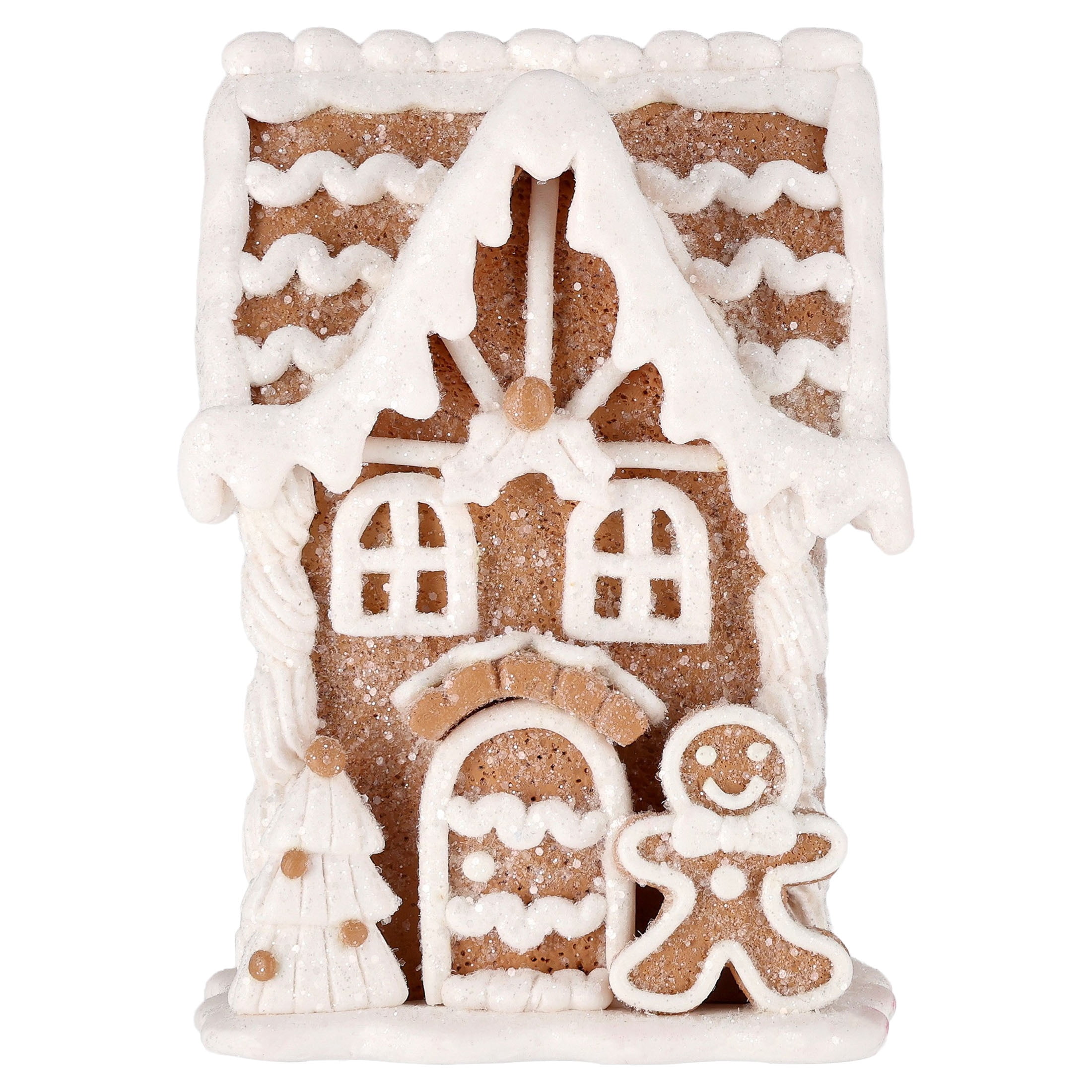 Clay Dough Gingerbread House Christmas Decoration, Brown and White, 5.3", by Holiday Time
