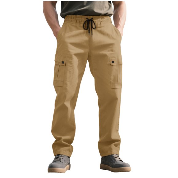 Mceream Mens Stretch Pants Cargo Pants Lightweight Casual Hiking Outdoor Work Pants with Multi Pockets Ropa Para Gym Hombre Khaki XXL