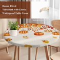 thumbnail image 4 of Orange Pumpkins Fall Round Tablecloth, Fitted Table Cover with Elastic for 36"-44" Round Tables, Rustic Thanksgiving Maple Leaf Table Cloth Outdoor Indoor Dinning Party Waterproof Tablecloths, 4 of 7