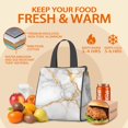 thumbnail image 5 of White and Gold Marble Pattern Insulated Lunch Bag for Women Men, Large Portable Soft Cooler Tote, Thermal Food Storage Bag with Pearl Cotton, 8.66L, 8.75"x5.75"x9.5", 5 of 6