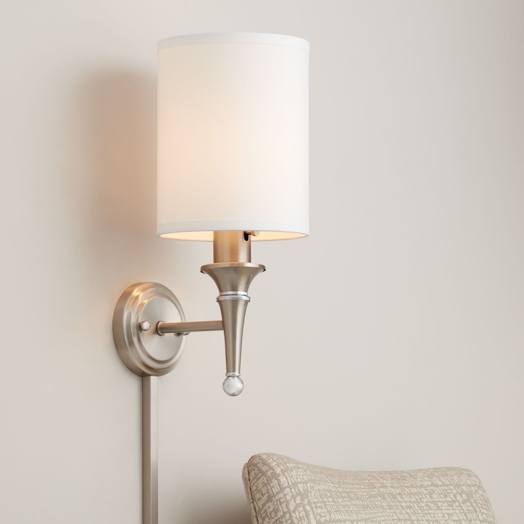 Possini Euro Design Modern Wall Lamp Brushed Nickel Plug In Light