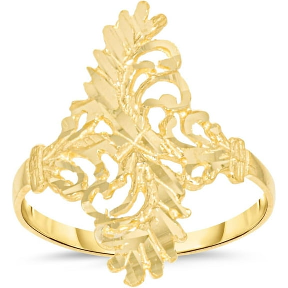 Floreo 10k Yellow Gold 22.3mm Double Leaf Openwork Filigree Ring