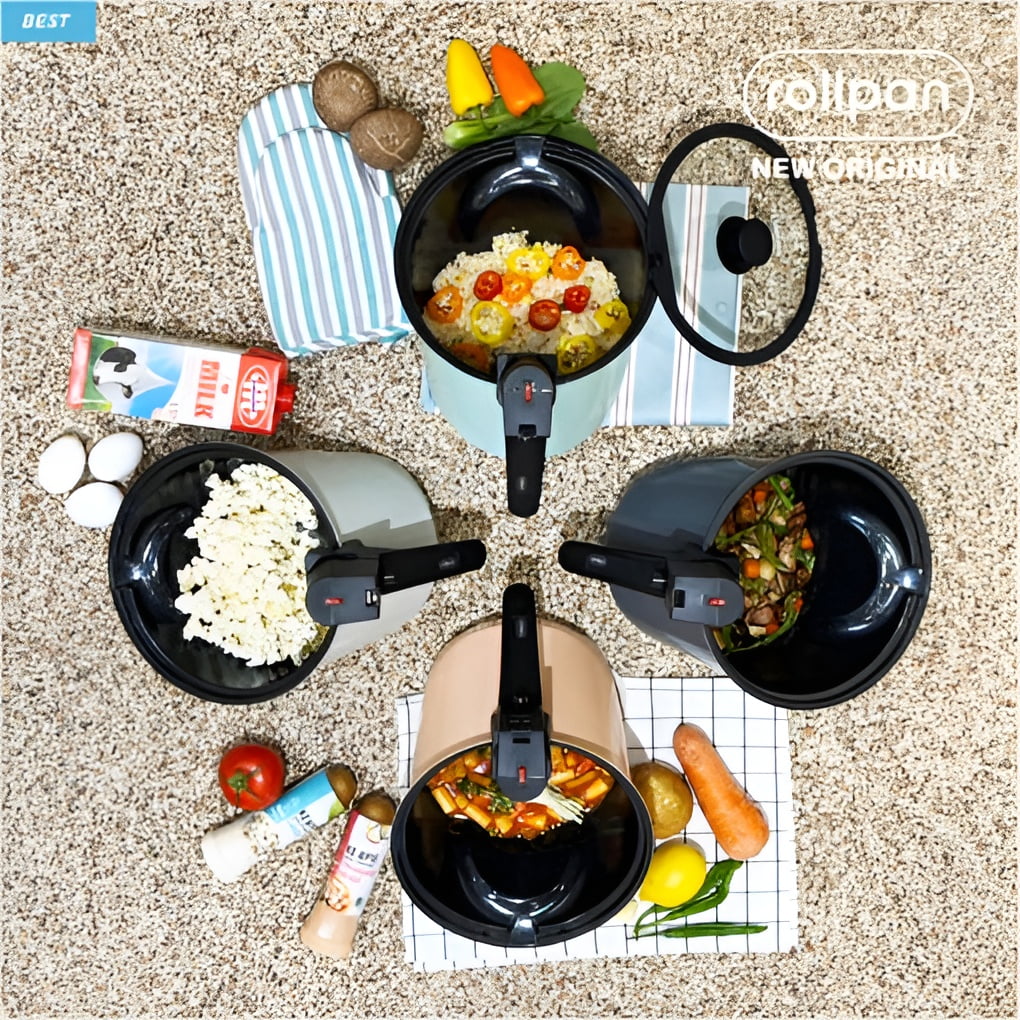 Vital Plant Roll Pan - Automatic Rotating Cooking Appliance, Non-Stick Mint Color Pot, 800g Capacity