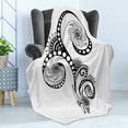 thumbnail image 4 of Folkloric Soft Flannel Fleece Throw Blanket, Body Art Doodle in Black and White Abstract Floral Arrangement Print, Cozy Plush for Indoor and Outdoor Use, 70" x 90", White Black, by Ambesonne, 4 of 5