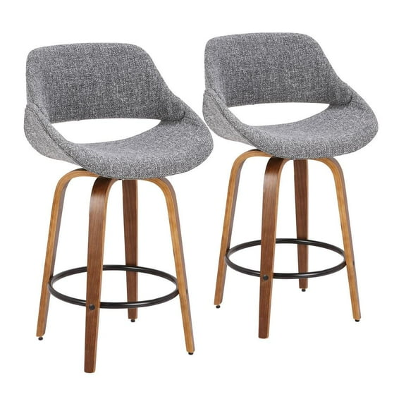 LumiSource Walnut Wood, Grey Fabric, Chrome Fabrico Counter Stool - Set of 2