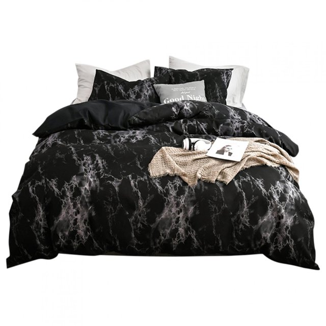Juego de 3 uds de funda de edredón cómoda, funda de almohada, juego de cama de mármol, tamaño Queen AU (negro)