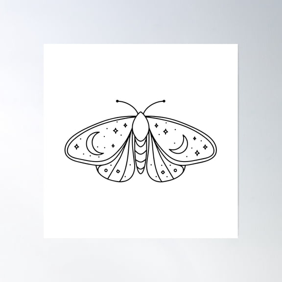 Moth With Moon And Night Sky Poster Wall Art, Modern Wall Decor, 16x16 UNFRAMED