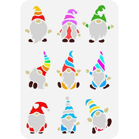 Gnomes Stencil 8.3x11.7inch Reusable 9 Style Gnomes Pattern Painting Template DIY Art Dwarfs Drawing Stencil for Card Making Scrapbooking Wood Wall Paper and Furniture