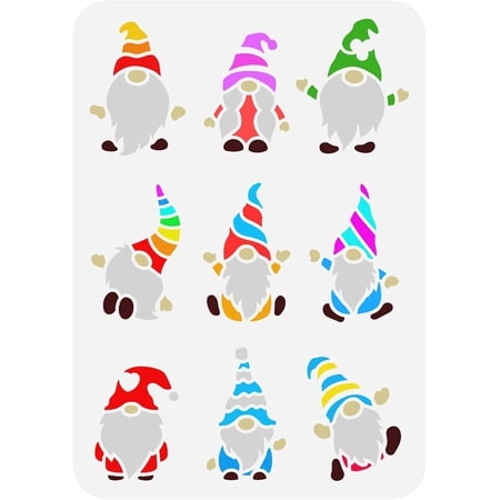 Gnomes Stencil 8.3x11.7inch Reusable 9 Style Gnomes Pattern Painting Template DIY Art Dwarfs Drawing Stencil for Card Making Scrapbooking Wood Wall Paper and Furniture