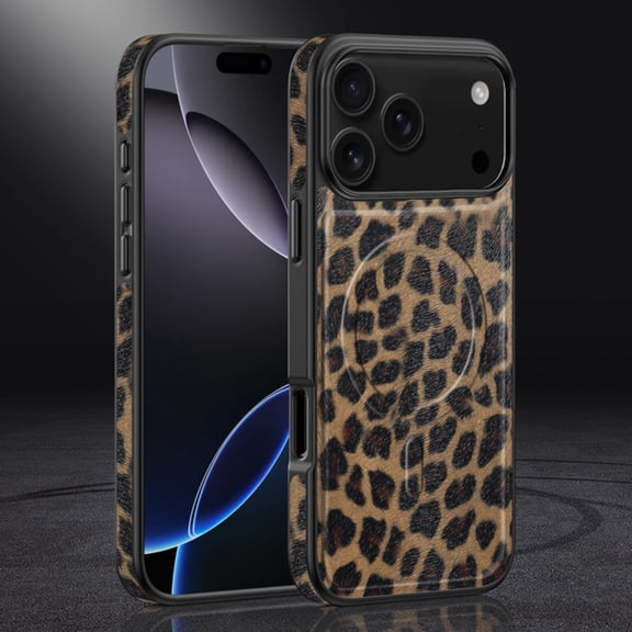 For iPhone 17 Pro Max Case Compatible with MagSafe, Luxury Slim Shockproof Protective Cover with Leopard Print & Carbon Fiber Texture, Magnetic Phone Case for Women and Men,A