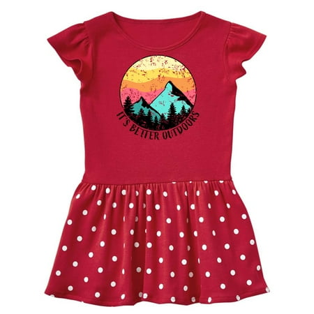 

Inktastic It s Better Outdoors Mountains at Sunset Distressed Gift Baby Girl Dress