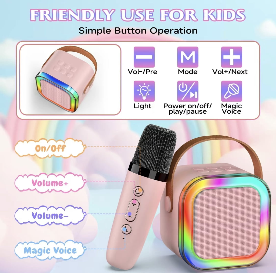SFY Karaoke Machine for Kids Adults, Portable Bluetooth Mini Karaoke Microphone Singing Speaker with 2 Mic and Light,Toys for All Smartphones,Birthday, Family,Home Party