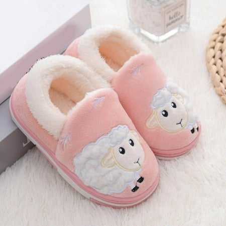 

LYCAQL Toddler Shoes Childrens Girl Cotton Slippers Cute Embroidery Lamb Cartoon Warm Indoor Non Slip Cotton Slippers Baby Boy Fancy Shoes (Pink 9.5 Toddler)