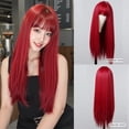 thumbnail image 4 of Red Long Straight Synthetic Wigs for Women Colorful Cosplay Party Fake Hair with Bangs, 4 of 5