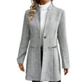 thumbnail image 2 of Ounisa Womens Long Sleeve Casual Wool Jacket Blazer 1 Button Winter Coat Mid-Long Stand Collar Open Front Overcoat, 2 of 7