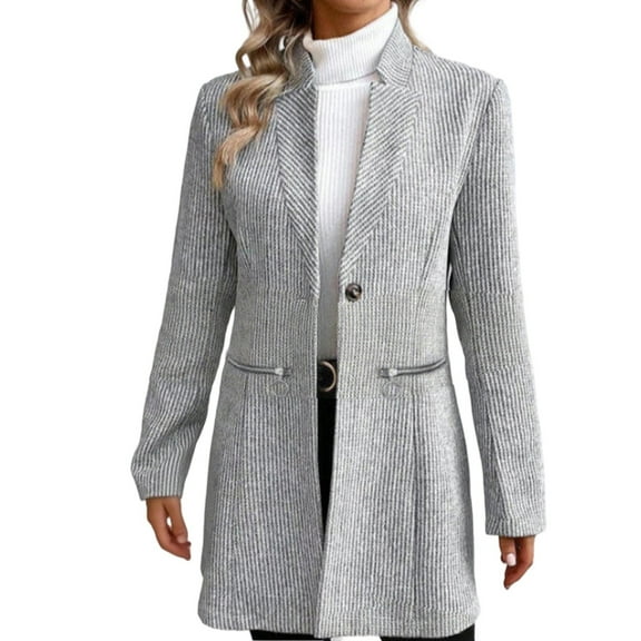 Gpaecead Women's Winter Long Trench Coat Casual Button Notch Lapel Overcoat Outerwear Gray