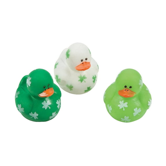 Fun Express Mini Shamrock Rubber Duckies, Green, 24 Pieces, Party Favors