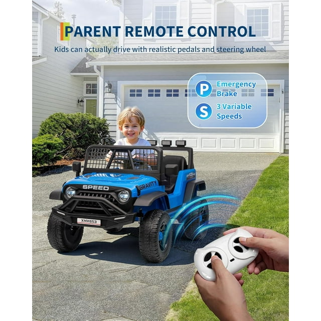 Royalbelle 12V Electric Ride On Truck with Remote Control Ride On Toy Gift for Boys & Girls Bluetooth Music Player LED Lights for 3-6 Years,Blue