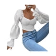 thumbnail image 3 of Franhais Women's Solid Color Crop Tops, Elegant Long Puff Sleeve Strappy Backless Tight T-Shirts, 3 of 7