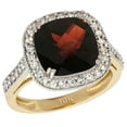 thumbnail image 1 of 14K Yellow Gold Natural Garnet Ring Cushion-cut 9x9mm Diamond Halo, size 9.5, 1 of 1