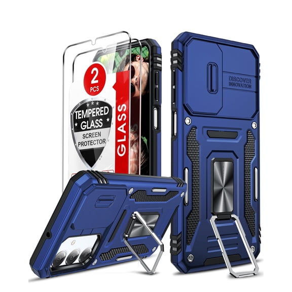 LeYi for Samsung Galaxy A16 5G Case: with Tempered Glass Screen Protector 2 Pcs, with Slide Camera Cover, [Military-Grade] Case Cover and Magnetic Ring Kickstand for Samsung A 16, Blue
