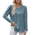 thumbnail image 2 of Yuyuzo Womens Round Neck Ruffle Shoulder Long Sleeve Striped Solid Color Tops Fall Casual Tops, 2 of 6