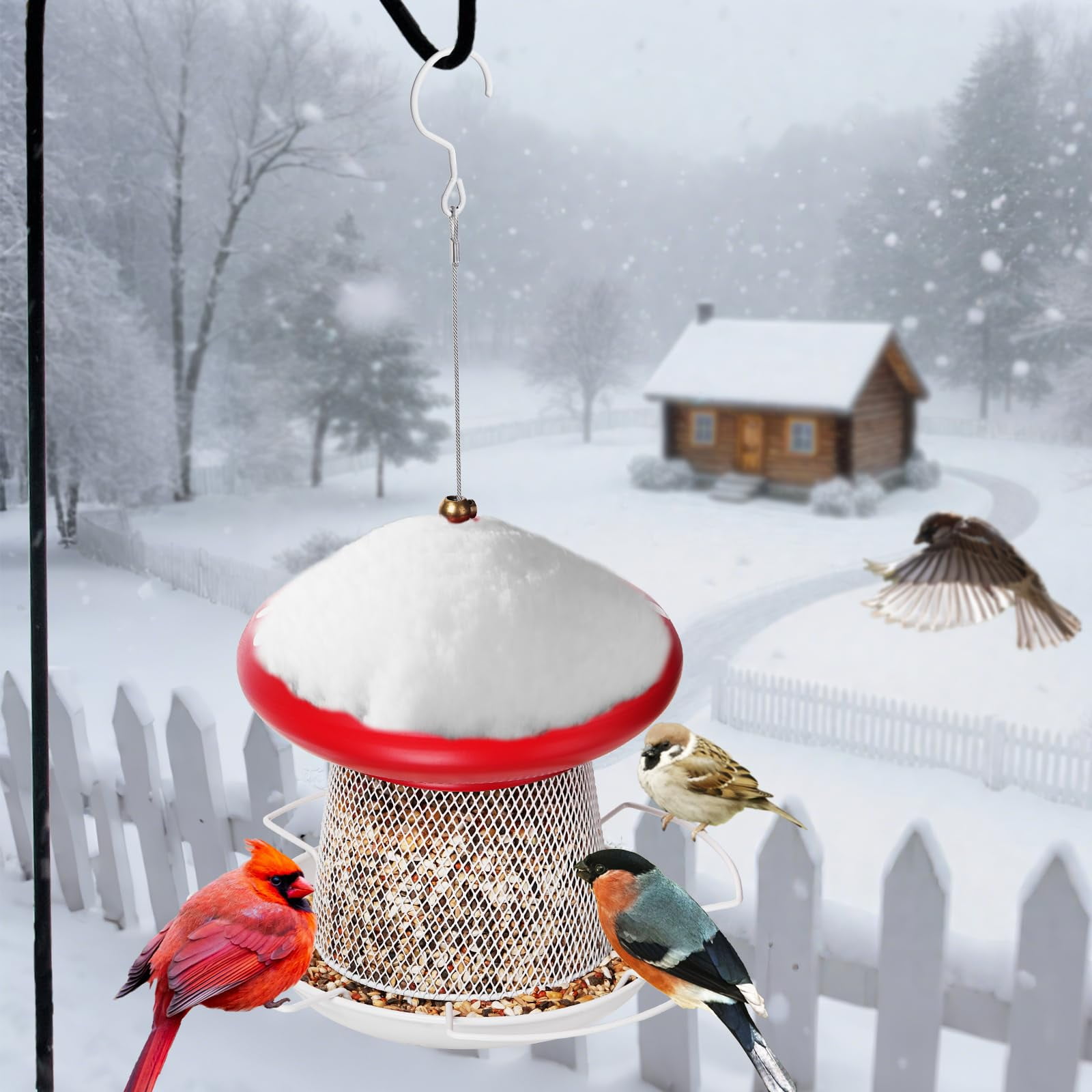 Samhe Bird Feeder, Mushroom Shape Outdoor Metal Wild Bird Feeder for Garden Yard Outside 3.5 lbs Large Capacity