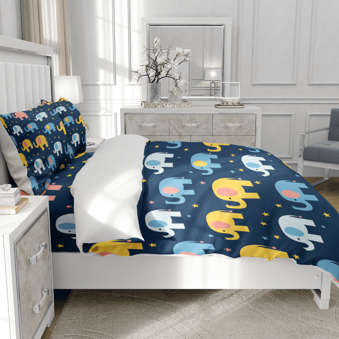 TeasBank Cartoon Animal Comforter Cover 3D Printed Color Elephant Full Duvet Cover Set Teen Adult Room Decor 1 Quilt Cover with 2 Pillow Cases(No Comforter)