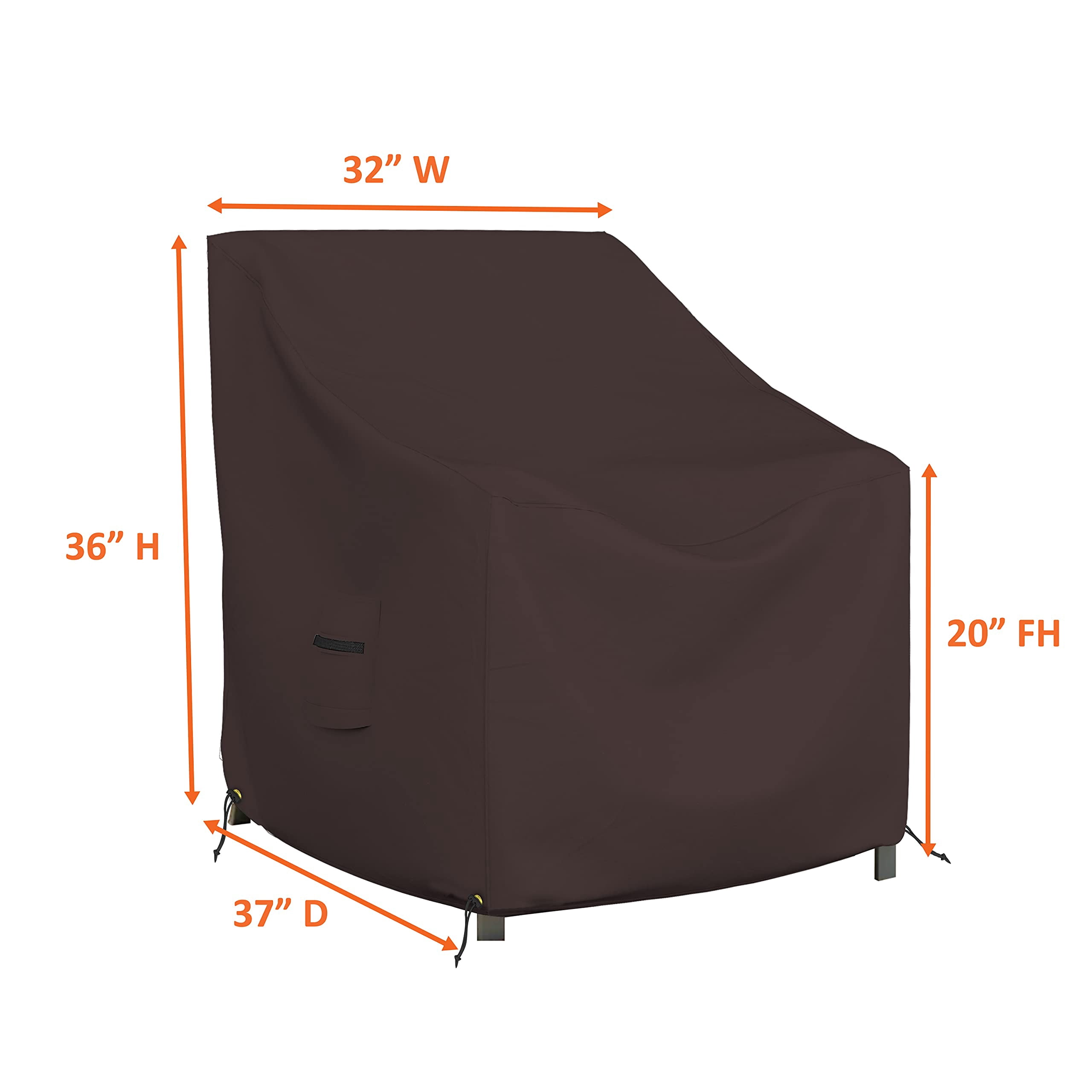 COVERS&ALL Outdoor Chair Cover, 12 Oz Waterproof UV & Weather Resistant Patio Furniture Sofa Cover for Outdoor Outside Seating Lawn Garden, with Air Vents & Drawstrings (32"W x 37"D x 36"H, Coffee)