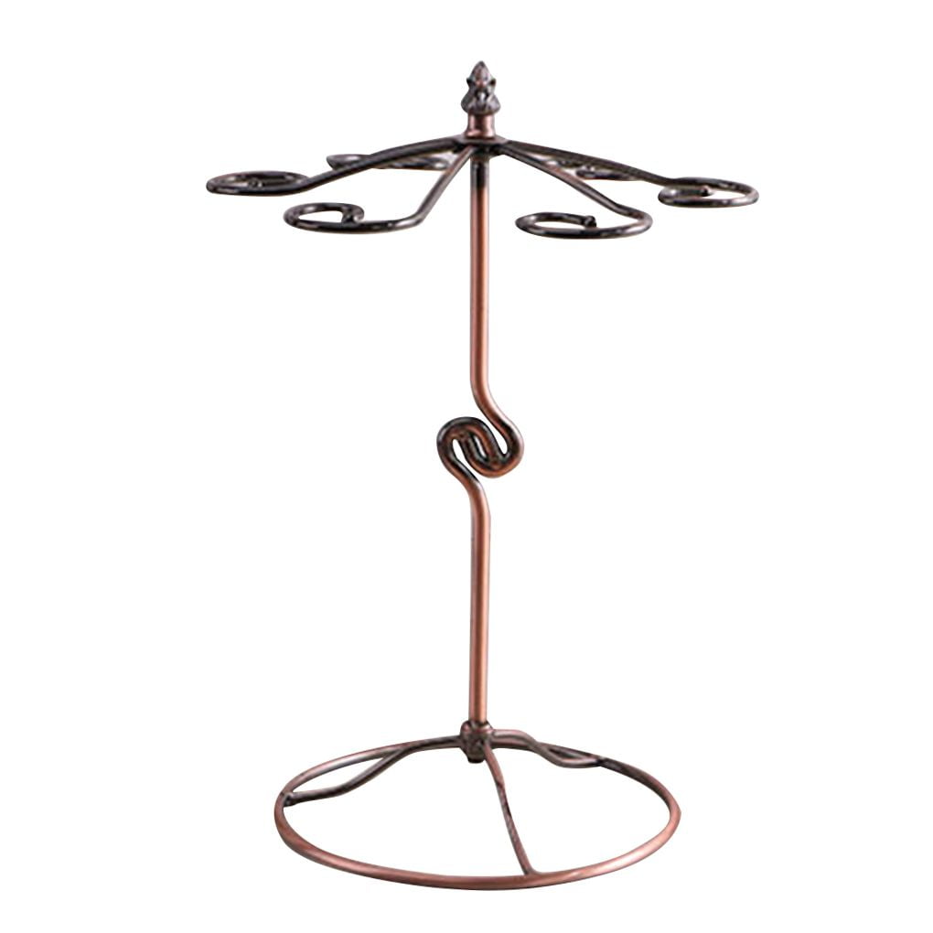 Red Wine Glass Cup Metal Iron Holder with 6 Hooks Freestanding Tabletop