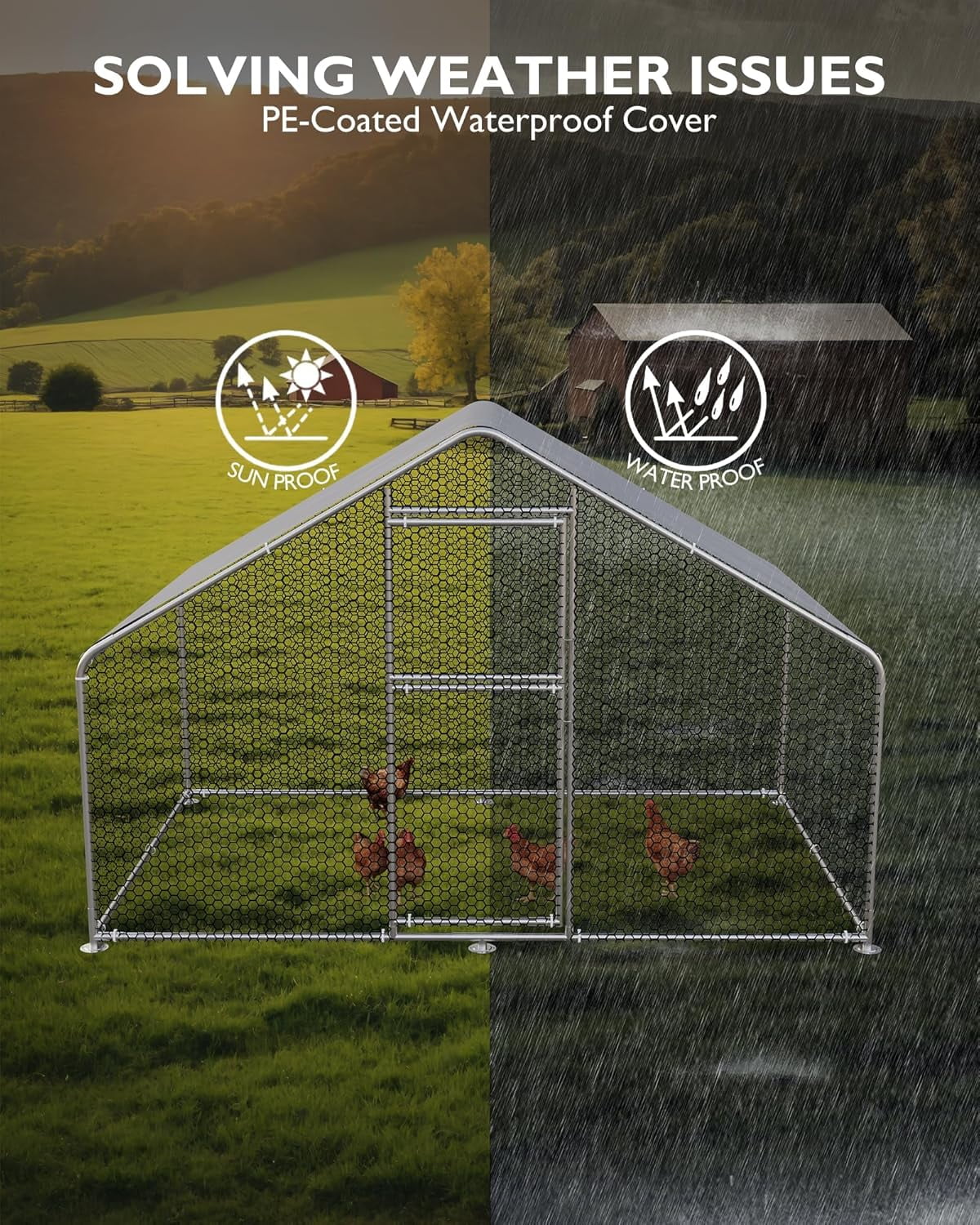 Acekid 3*2*2M Large Outdoor Dog Kennel, Big Outside Dog House, Heavy Duty Dog Run Enclosure Playpen Coop Fence with Waterproof and Anti-UV Cover Roof