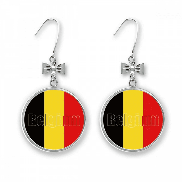 Boucles d'Oreilles Nœud Papillon Drapeau Pays Belgique Crochet Percé