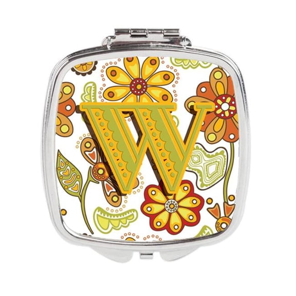 Carolines Treasures Letter W Floral Mustard & Green Compact Mirror