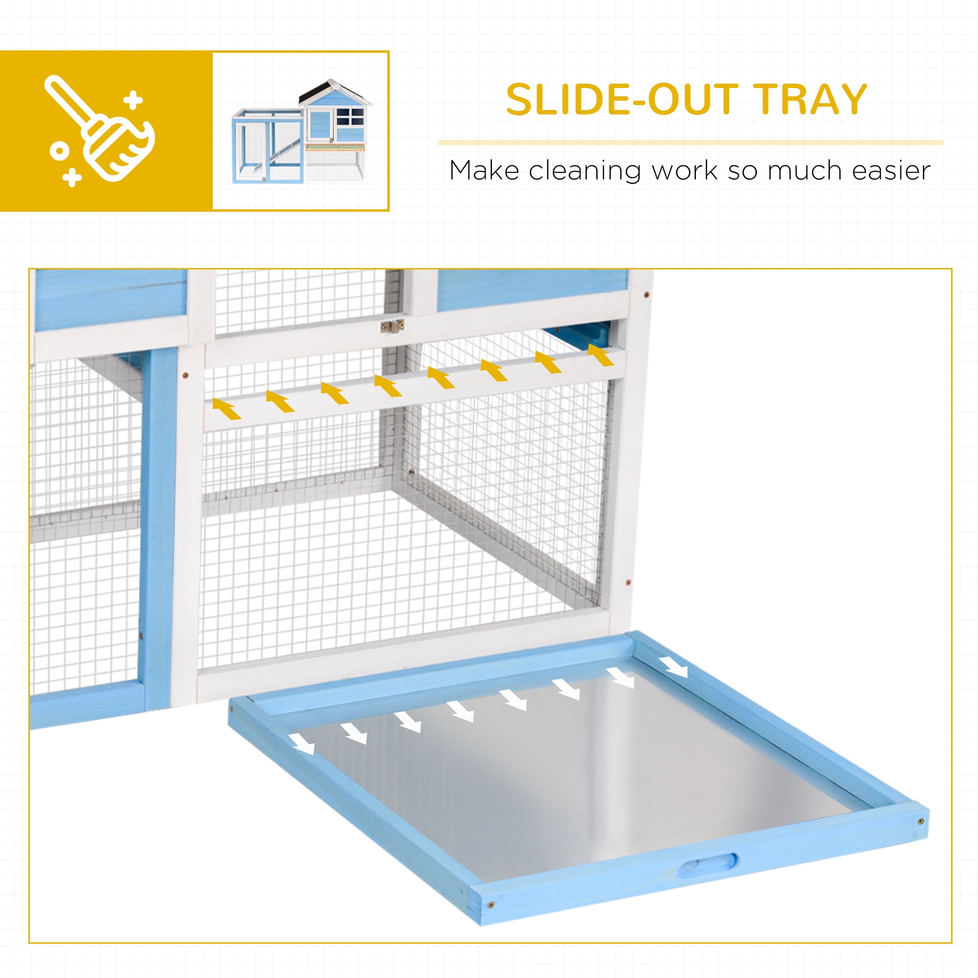 PawHut 48" Wooden Rabbit Hutch Bunny Cage with Waterproof Asphalt Roof, Light Blue