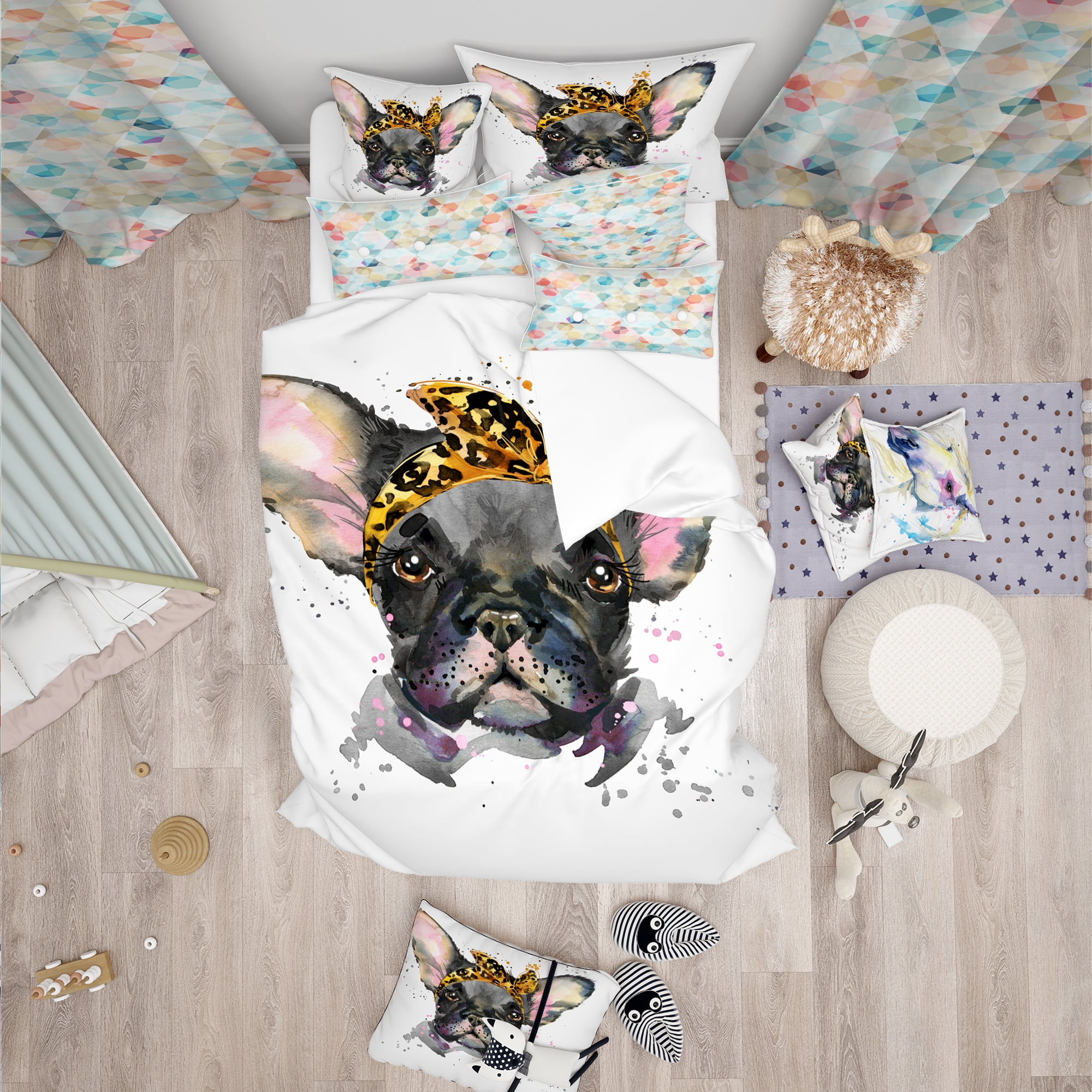 Designart 'Serious Black French Bulldog' Modern & Contemporary Duvet Cover Set