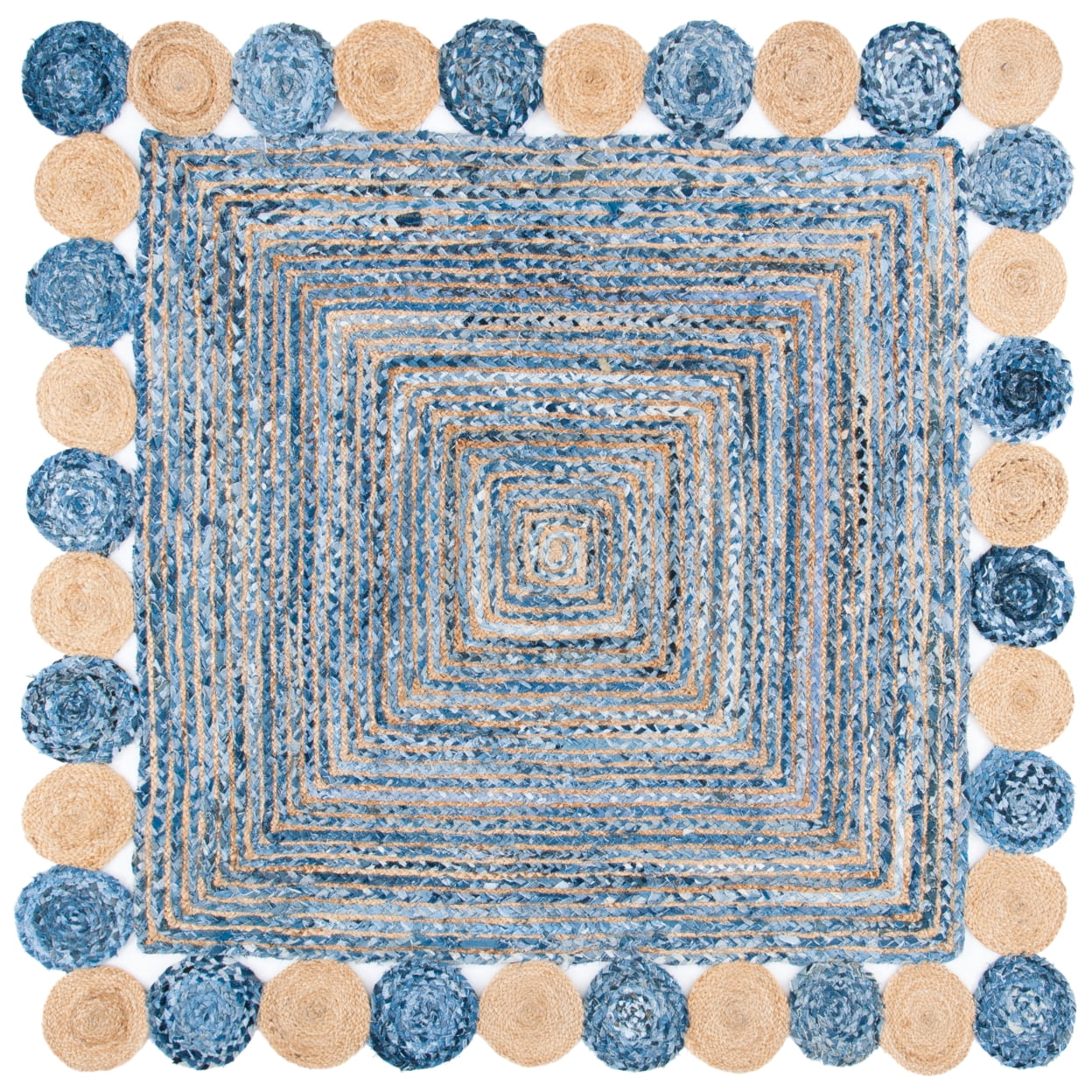 SAFAVIEH Cape Cod Kyle Geometric Area Rug, Blue/Beige, 5' x 7' Oval