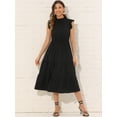 thumbnail image 4 of DARING DIVA Midi Ruffled Sleeve Mock Neck Casual Dress L Black, 4 of 6