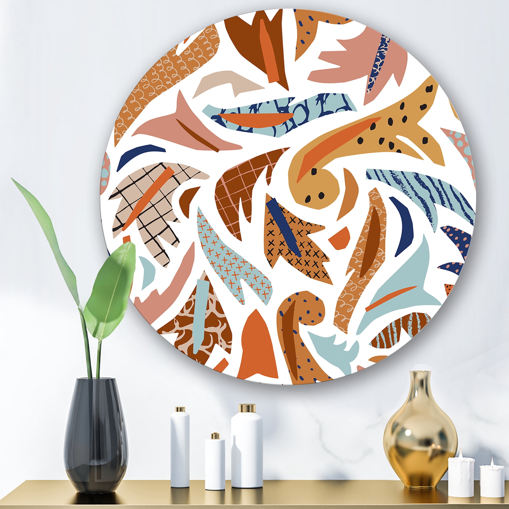 Designart 'Baroque Inspired Stylized Doodles Shapes' Bohemian & Eclectic Circle Metal Wall Art 11x11 - Disc of 11