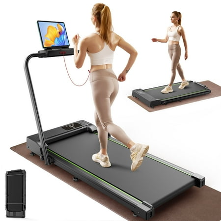 FORMILL Foldable Treadmill  300 Lbs Walking Pad Treadmill with HandleBar Portable Treadmill 2 in 1 for Home/Office  Under Desk Treadmill with Mat  Touch Control LED Display & Remote Control