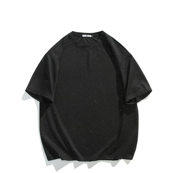 Odbmxy Big and Tall Mens Shirts Short Sleeve T Shirts Cotton Clothing for Men Leisure Breathable Loose Bottoming Shirts,Black 5XL