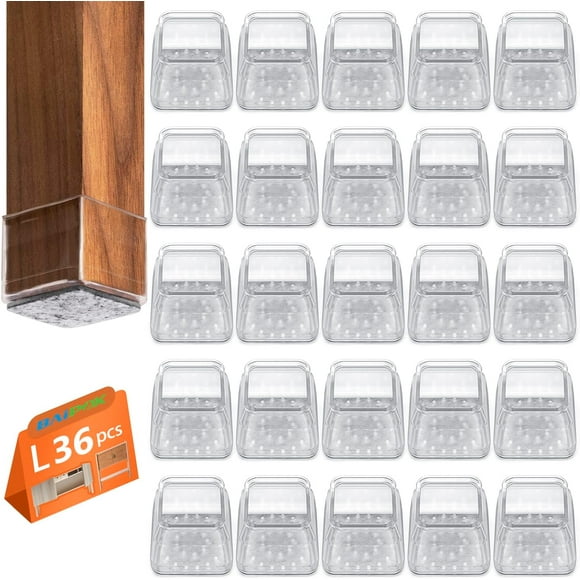 Woeilo 36pcs Square Chair Leg Floor Protectors, Furniture Felt Pads for Hardwood Floors, Furniture Sliders for Chair Legs, Floor Protectors for Chairs, Silicone Chair Leg Caps Cover, Large, Clear