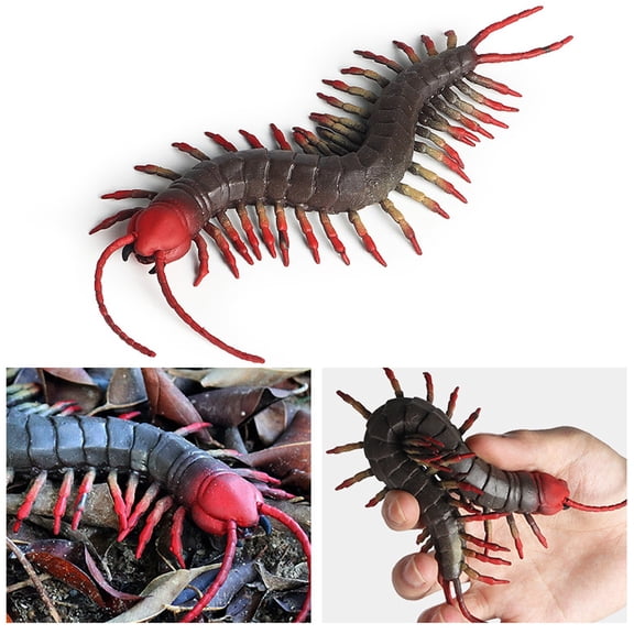 Goowood Centipede Bug Toys Realistic Rubber Elastic Animal Figurines Fake Bugs Stress Toy for Science Project Cake Topper Gift for Kids