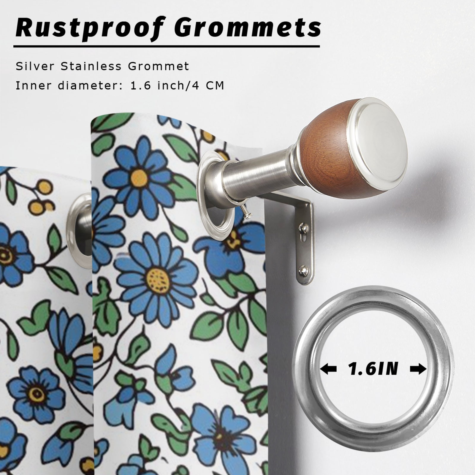 Blue Floral Outdoor Curtains for Patio, Botanical Farmhouse Nature Sunshade Privacy Drapes Grommet Waterproof Outside Curtains for Porch/Cabana/Balcony 54"x 108", 1 Panel